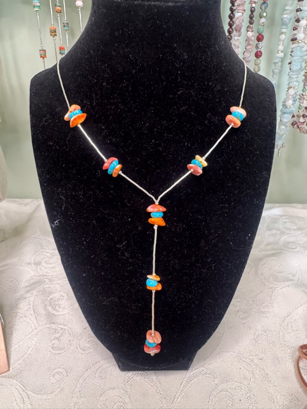 18” Sleeping Beauty Orange Spiny Oyster Sterling Liquid Silver Lariat Necklace